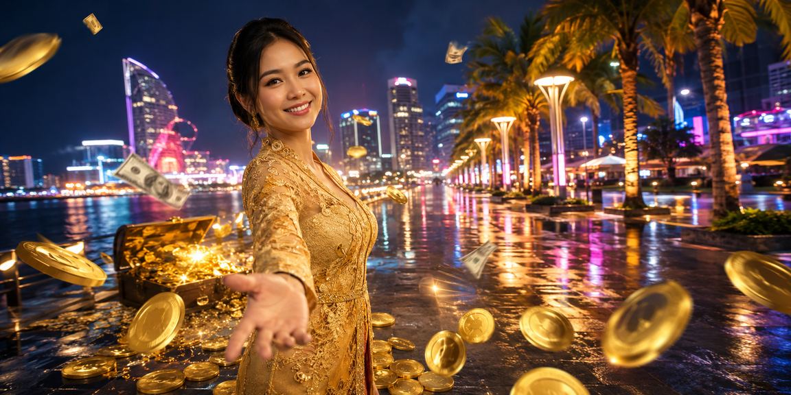 Tampilan neon berwarna-warni dengan promosi cashback bonus menarik