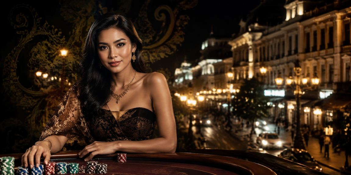 Wanita berpakaian elegan menikmati suasana entertainment casino yang glamor